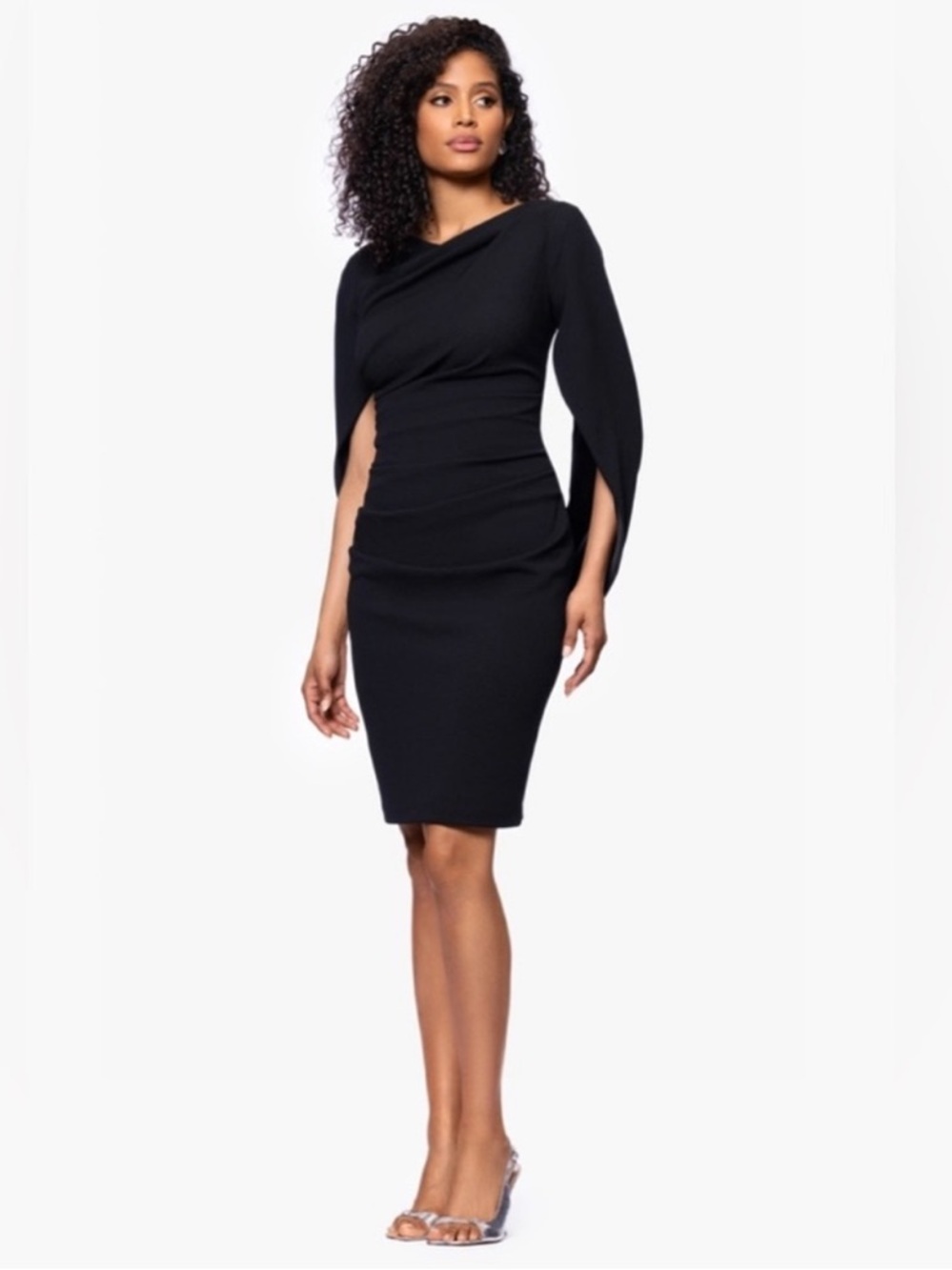 Betsy & Adam Jordan Short‎ Scuba Crepe Draped Back Dress Size 12 Black